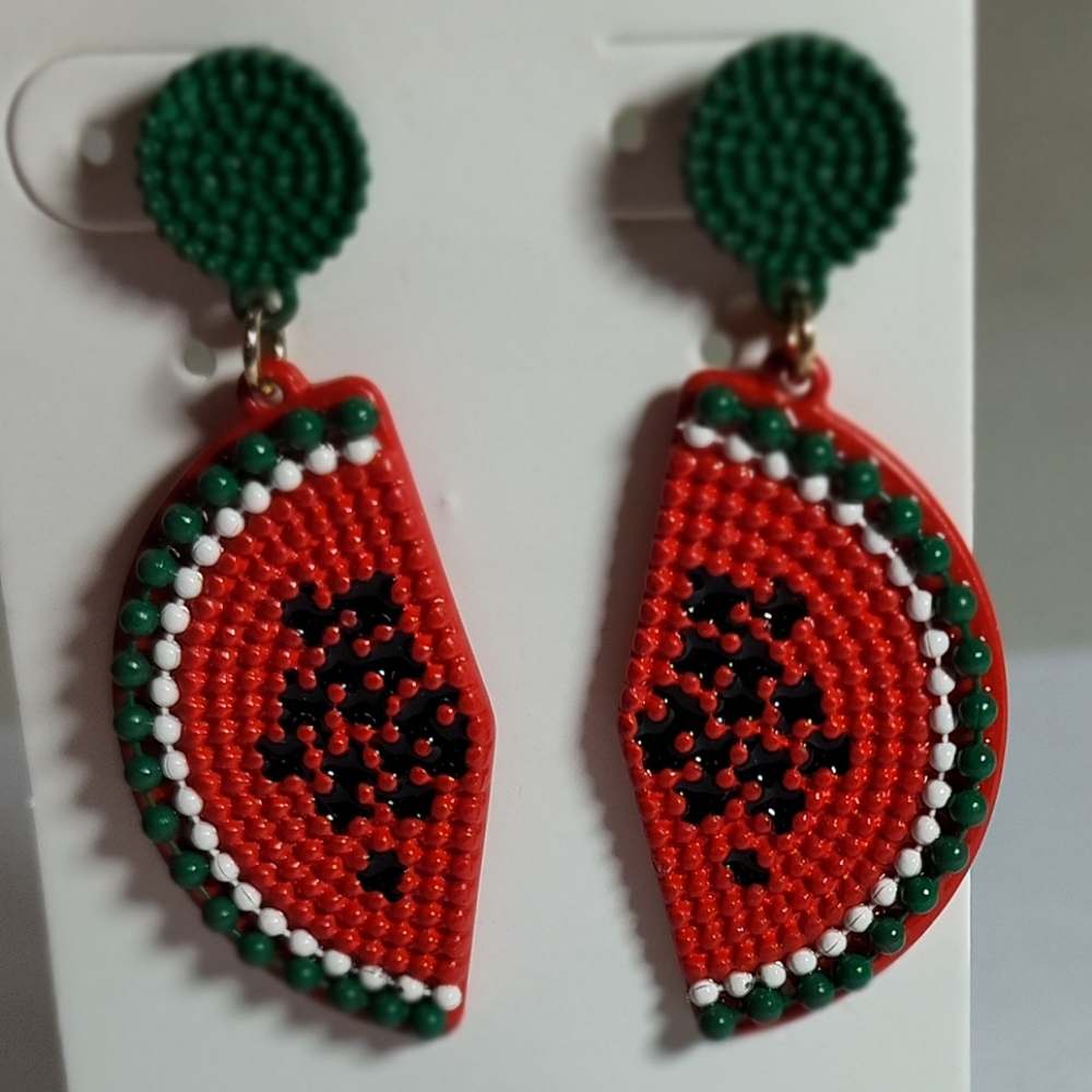 Mix It Beaded Watermelon Slice Earrings Nwot